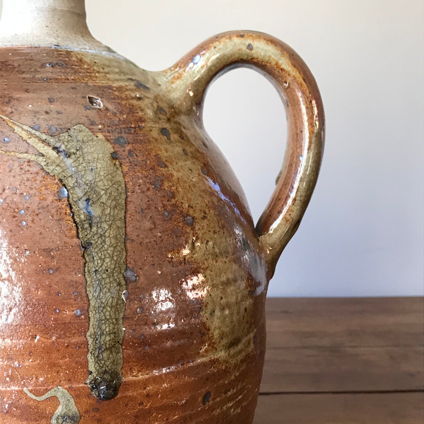 French Drippy Glazed Oil Jug.