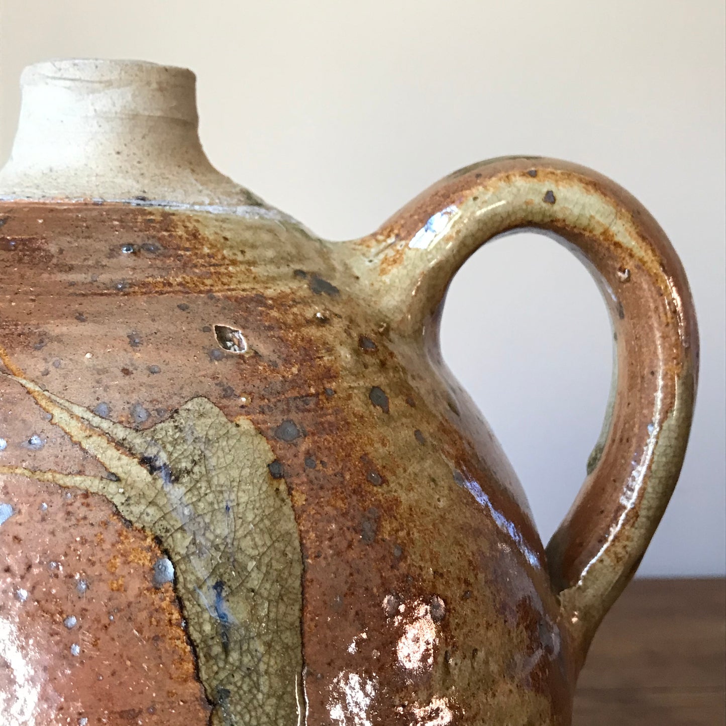 French Drippy Glazed Oil Jug.