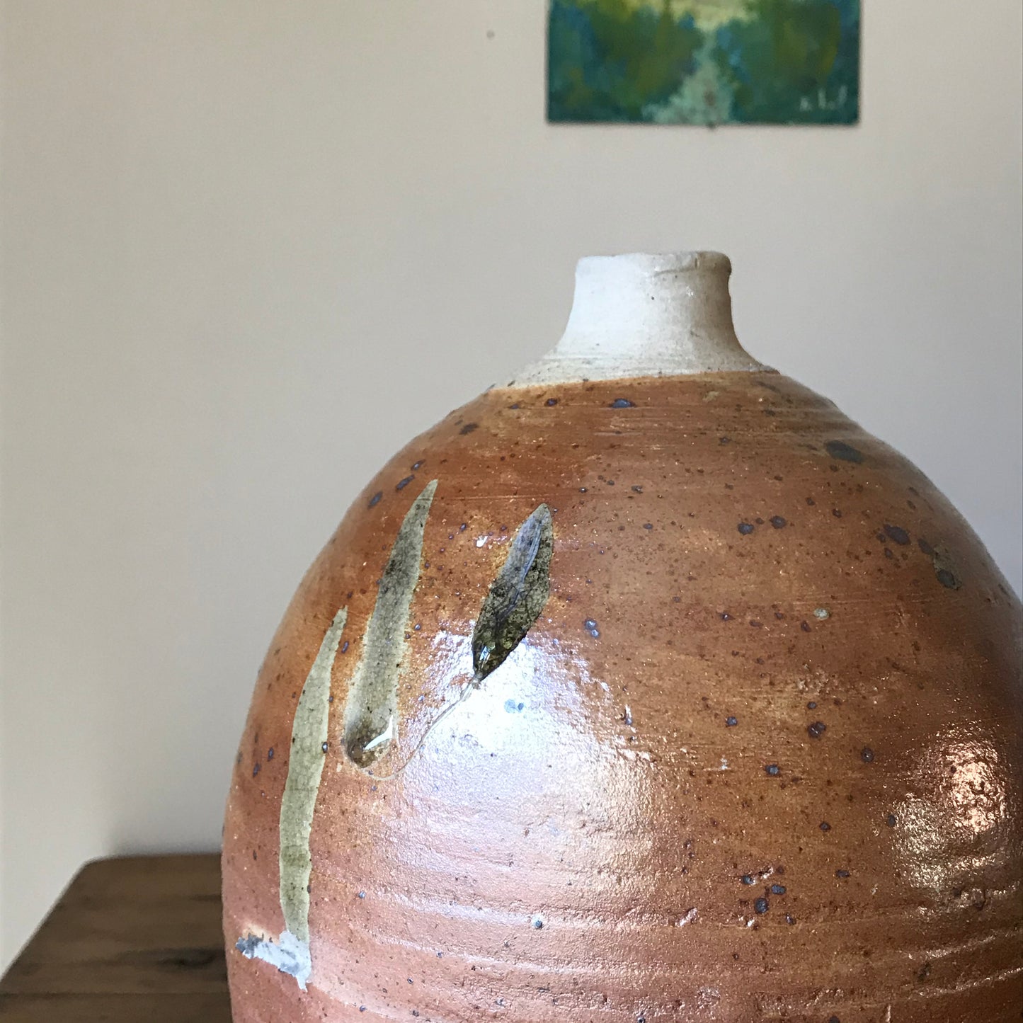 French Drippy Glazed Oil Jug.