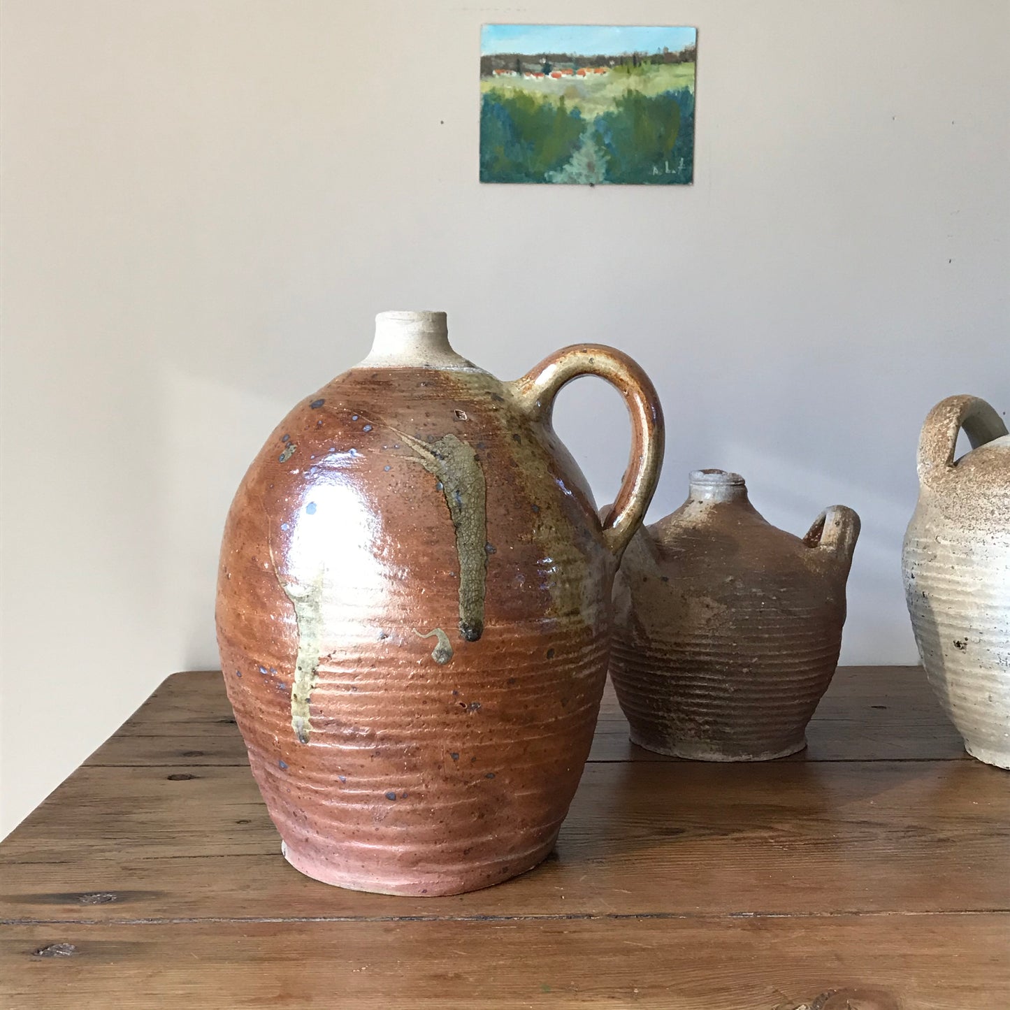 French Drippy Glazed Oil Jug.