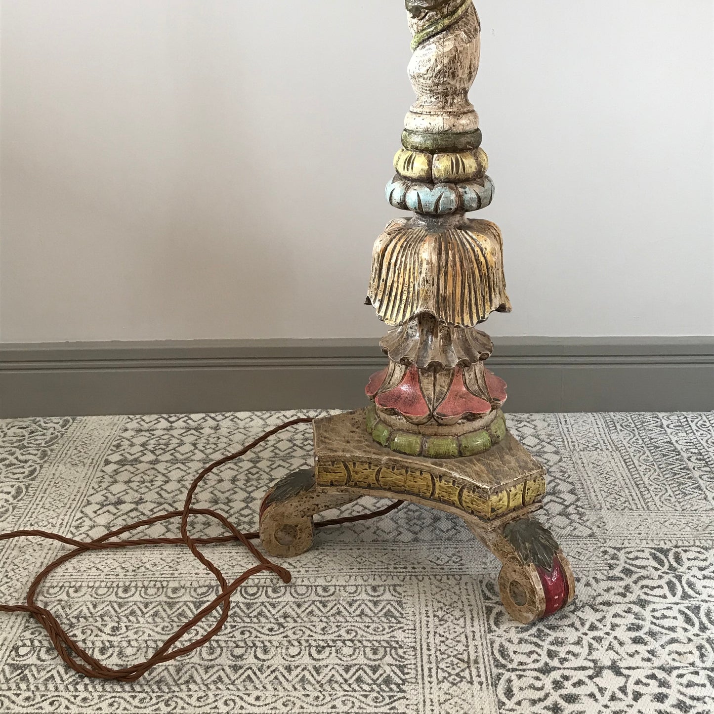 Carved Wood Floor Lamp.
