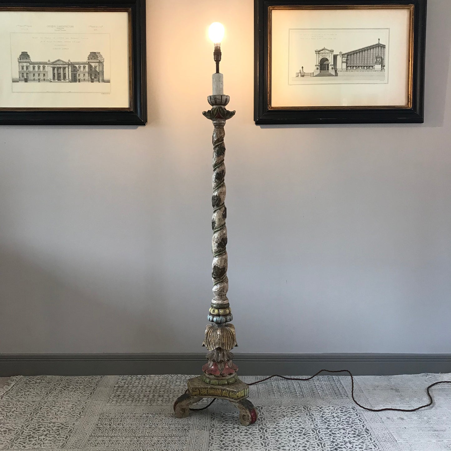 Carved Wood Floor Lamp.