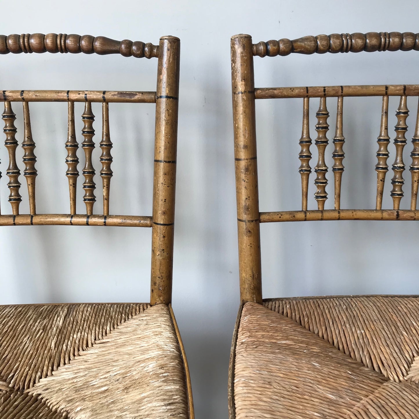 Pair Of Regency Faux Bamboo Chairs.