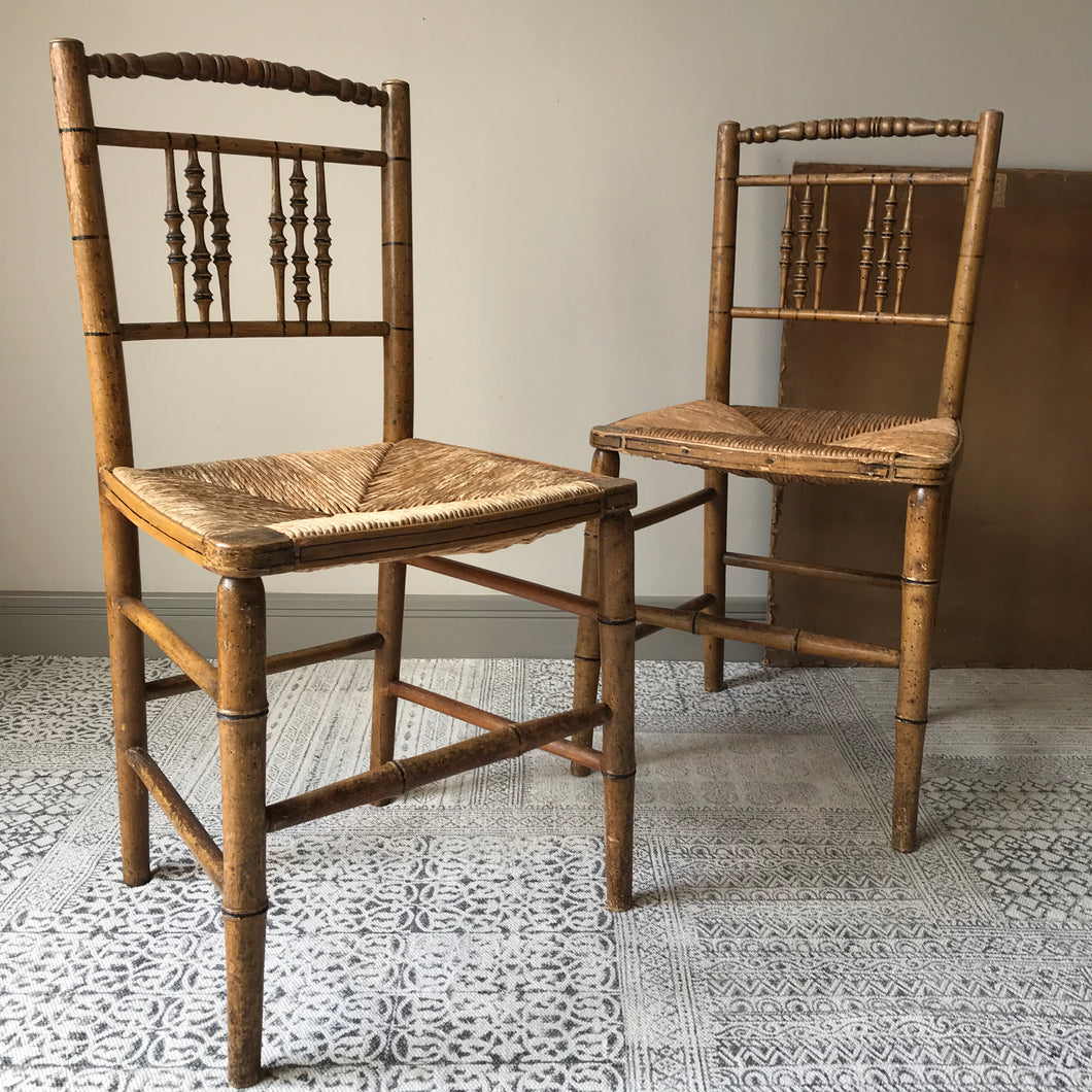 Pair Of Regency Faux Bamboo Chairs.