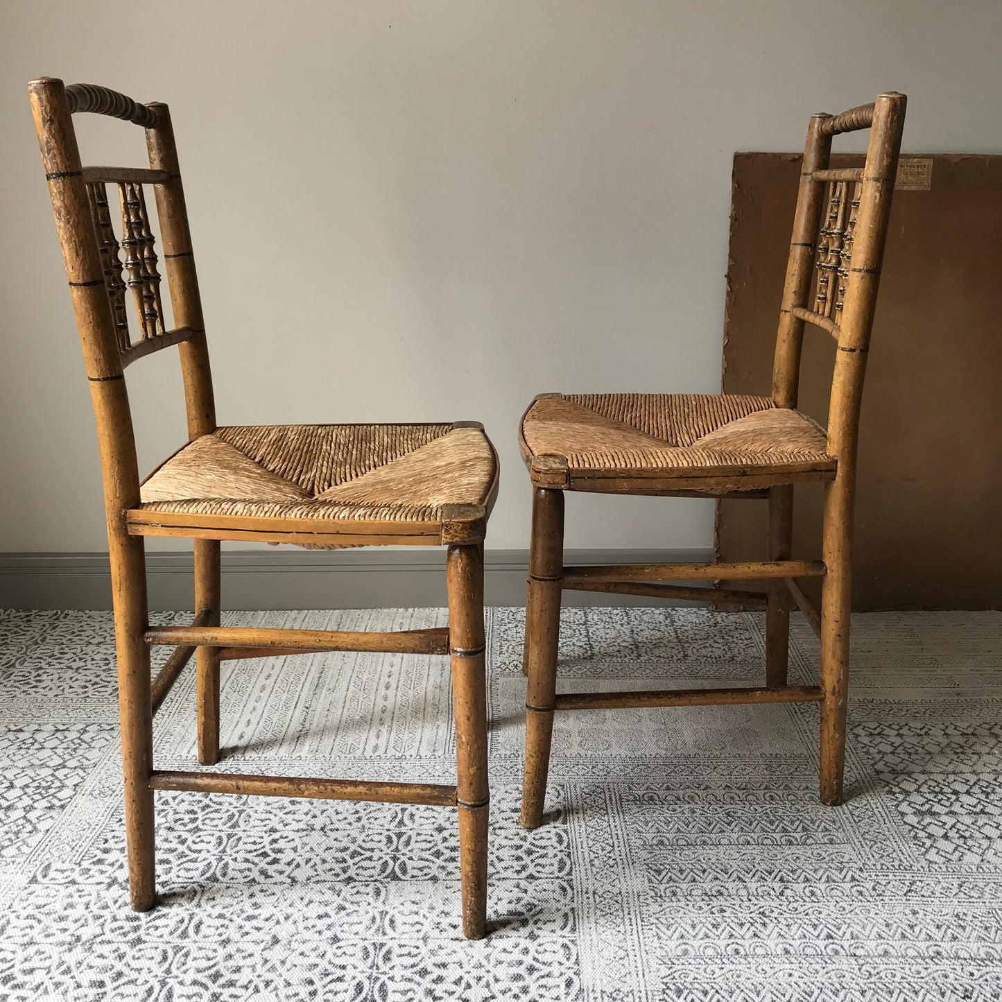 Pair Of Regency Faux Bamboo Chairs.