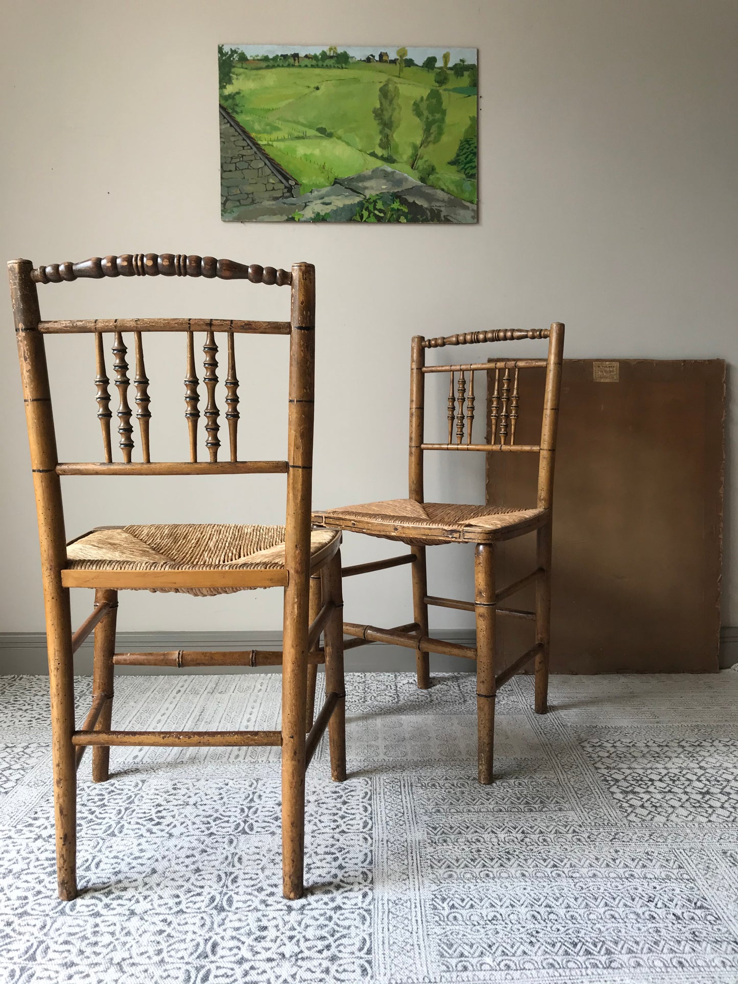 Pair Of Regency Faux Bamboo Chairs.