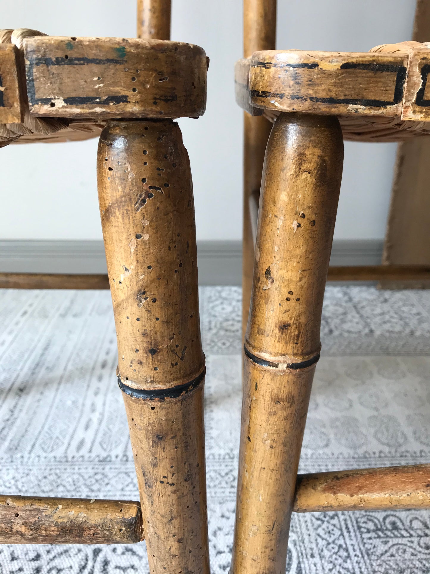 Pair Of Regency Faux Bamboo Chairs.