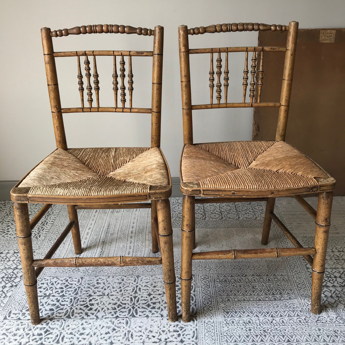 Pair Of Regency Faux Bamboo Chairs.