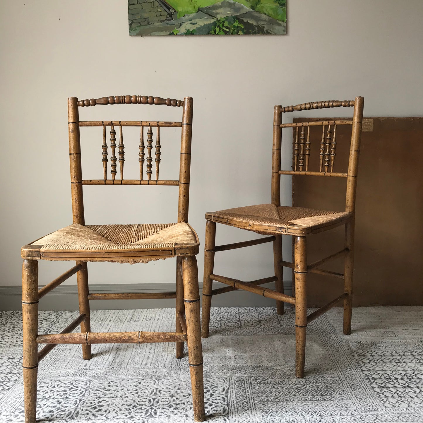 Pair Of Regency Faux Bamboo Chairs.