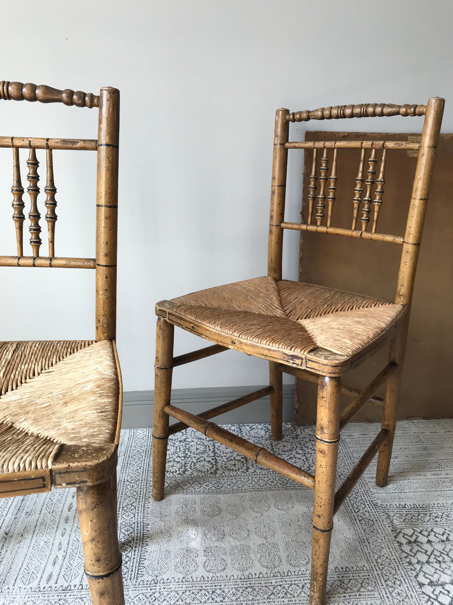 Pair Of Regency Faux Bamboo Chairs.