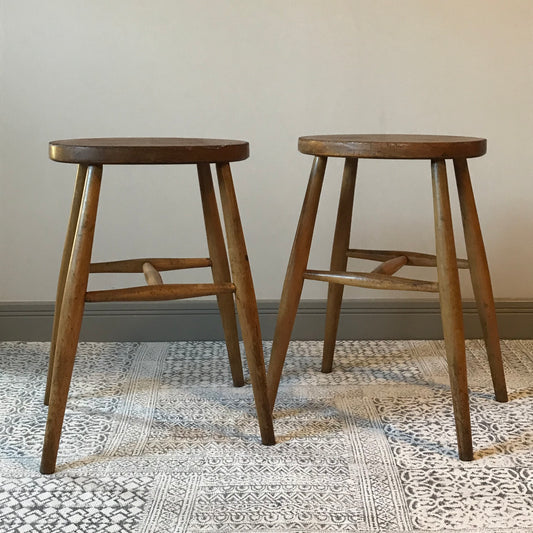 Pair of Oak and Beech Stools.