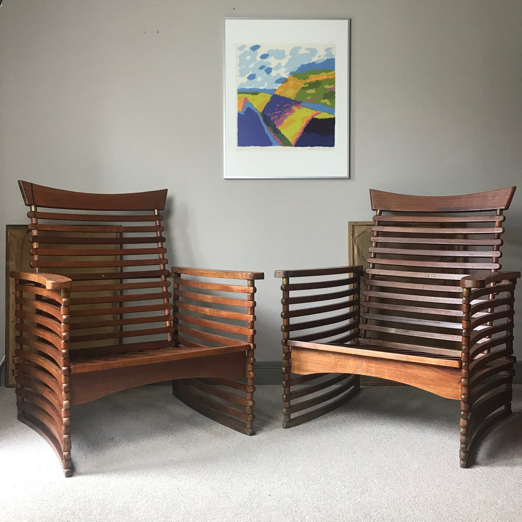 Pair of Teak Slatted Chairs.