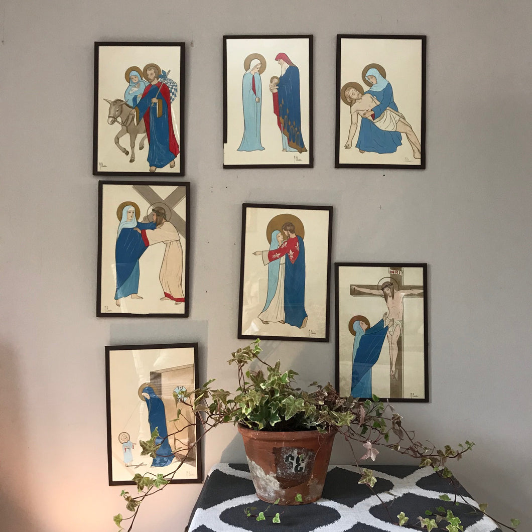 Set of Seven French Religious Pictures.