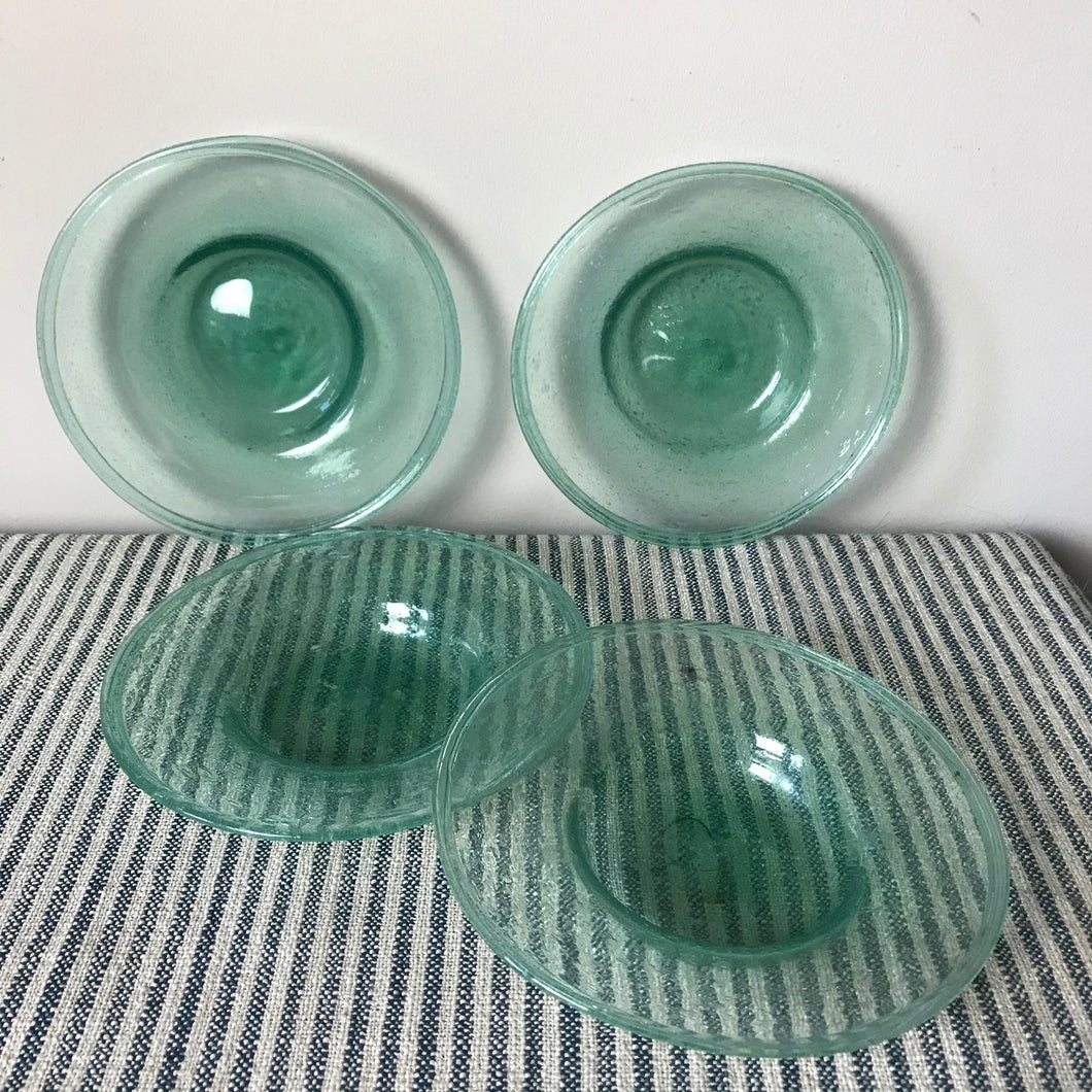 Set of Four Green Glass Bubble Dishes.