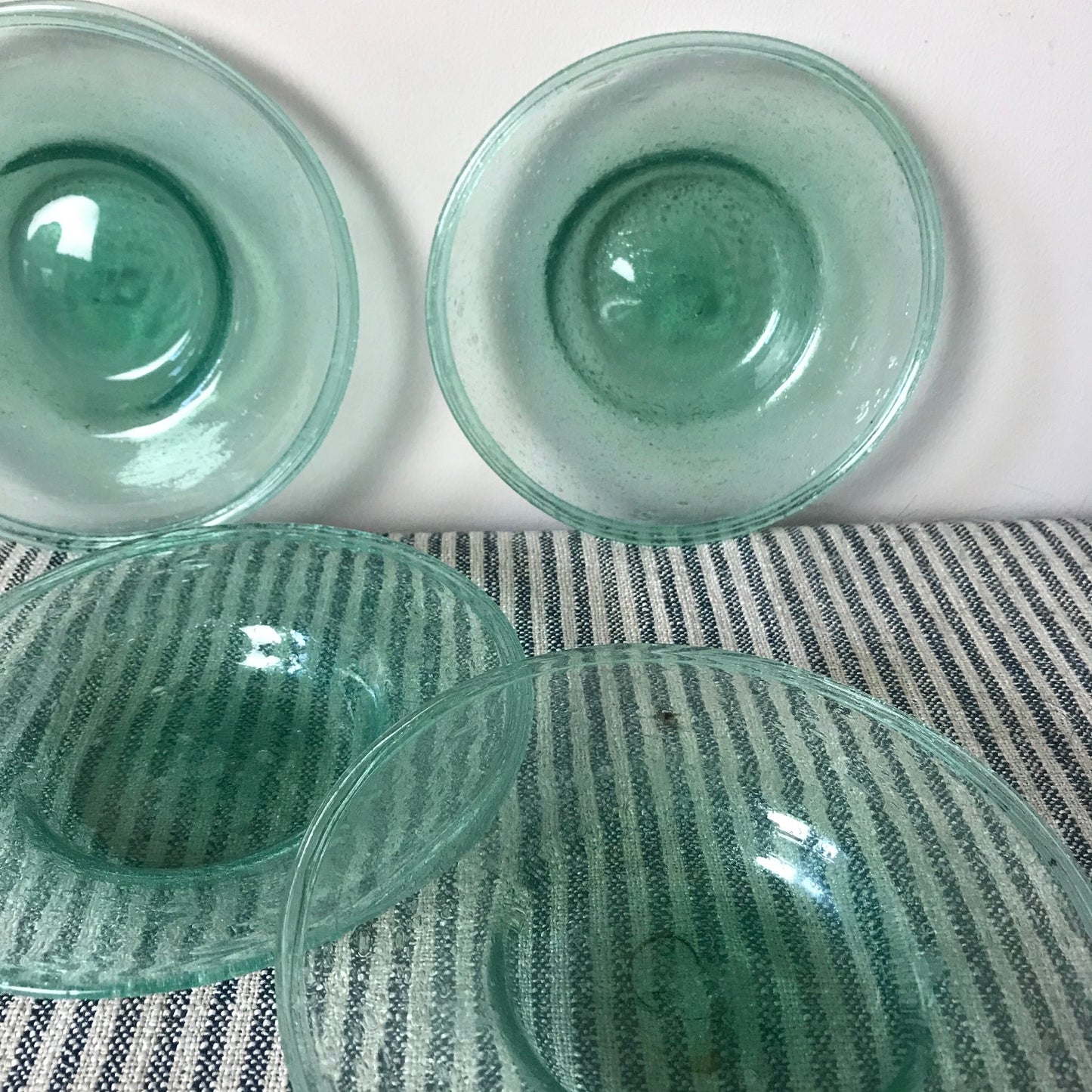 Set of Four Green Glass Bubble Dishes.