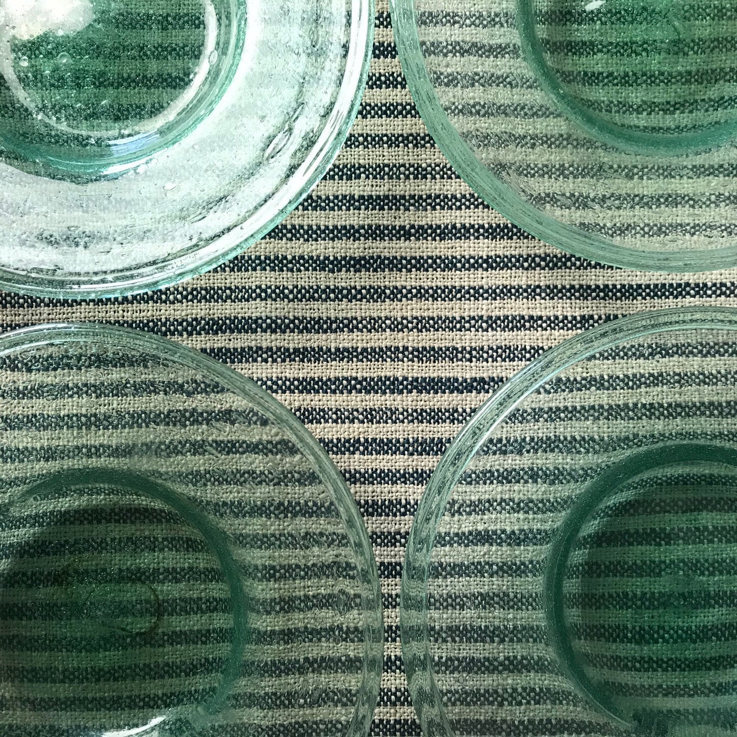 Set of Four Green Glass Bubble Dishes.
