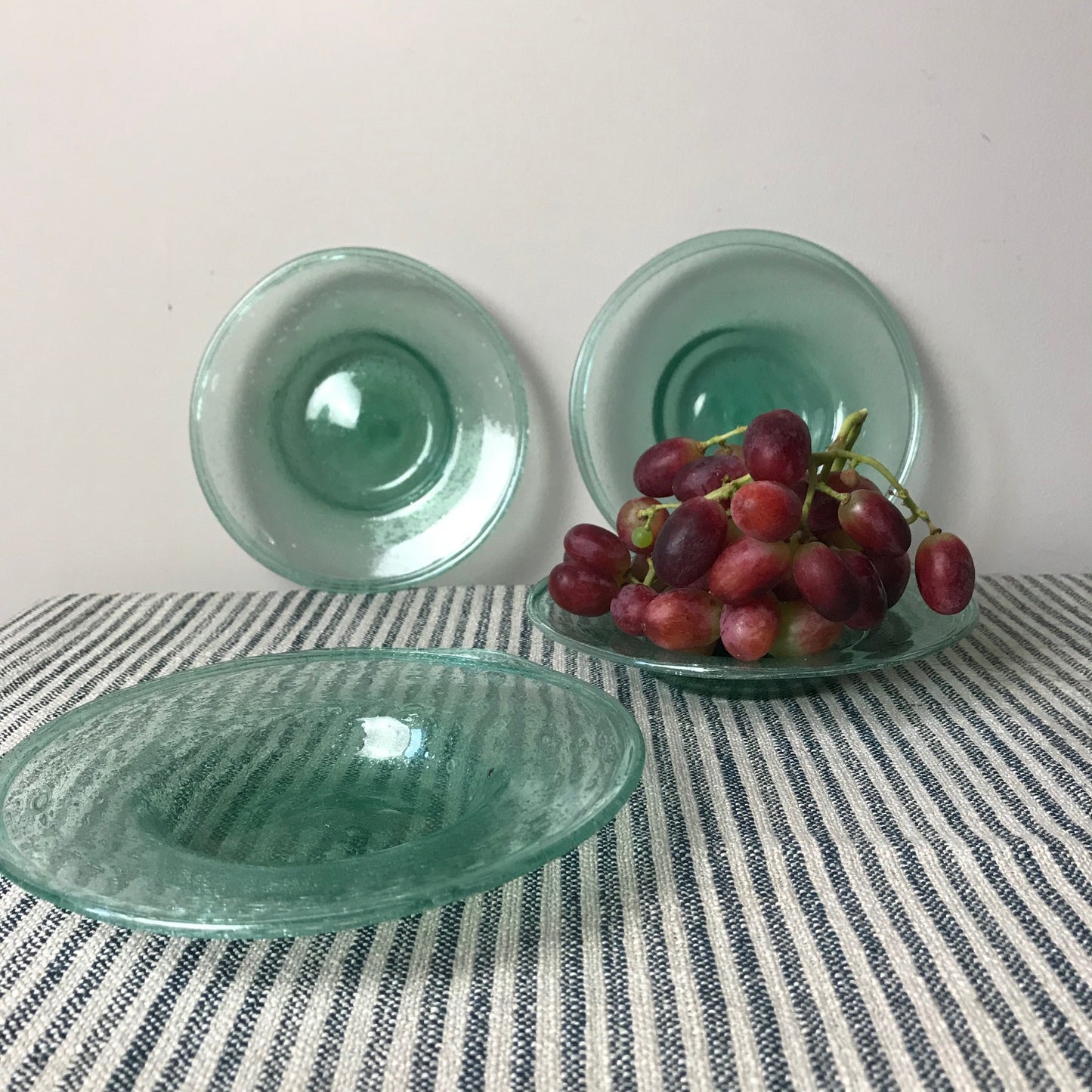 Set of Four Green Glass Bubble Dishes.