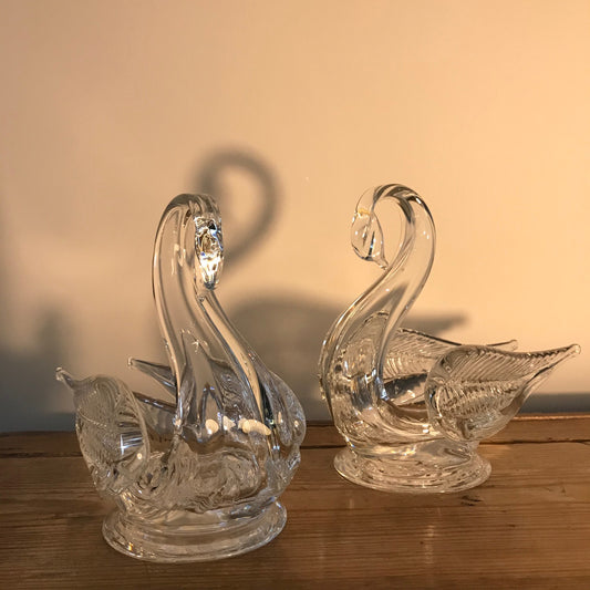 Pair Of Stylish Glass Swans.