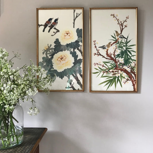 Pair Of Hand Painted Silk Pictures