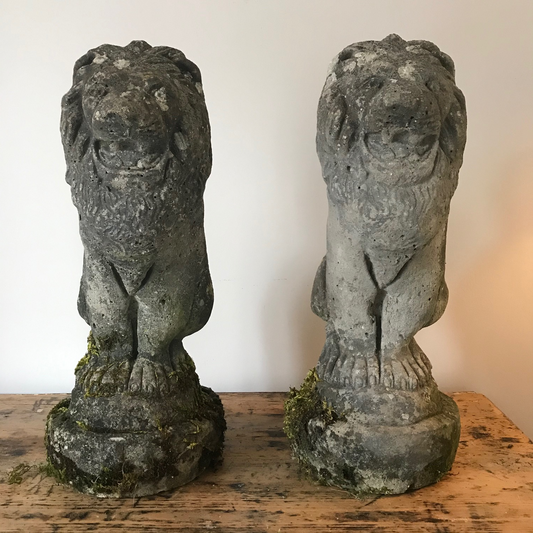 Pair Of Composite Stone Lion Statues.
